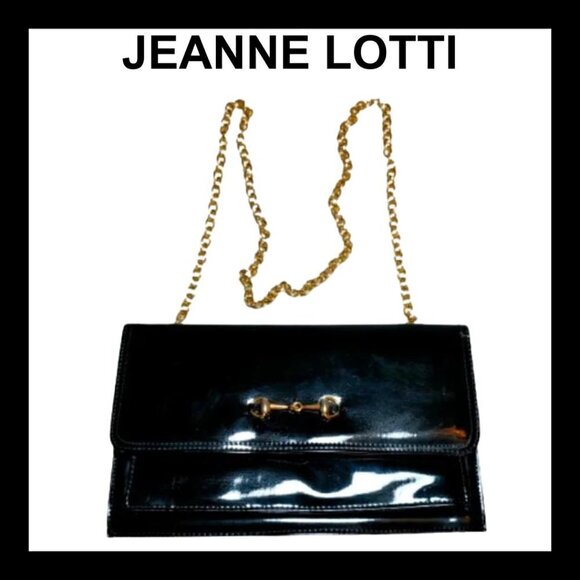 JEANNE LOTTI  black patent leather shoulder crossbody bag - Picture 1 of 8